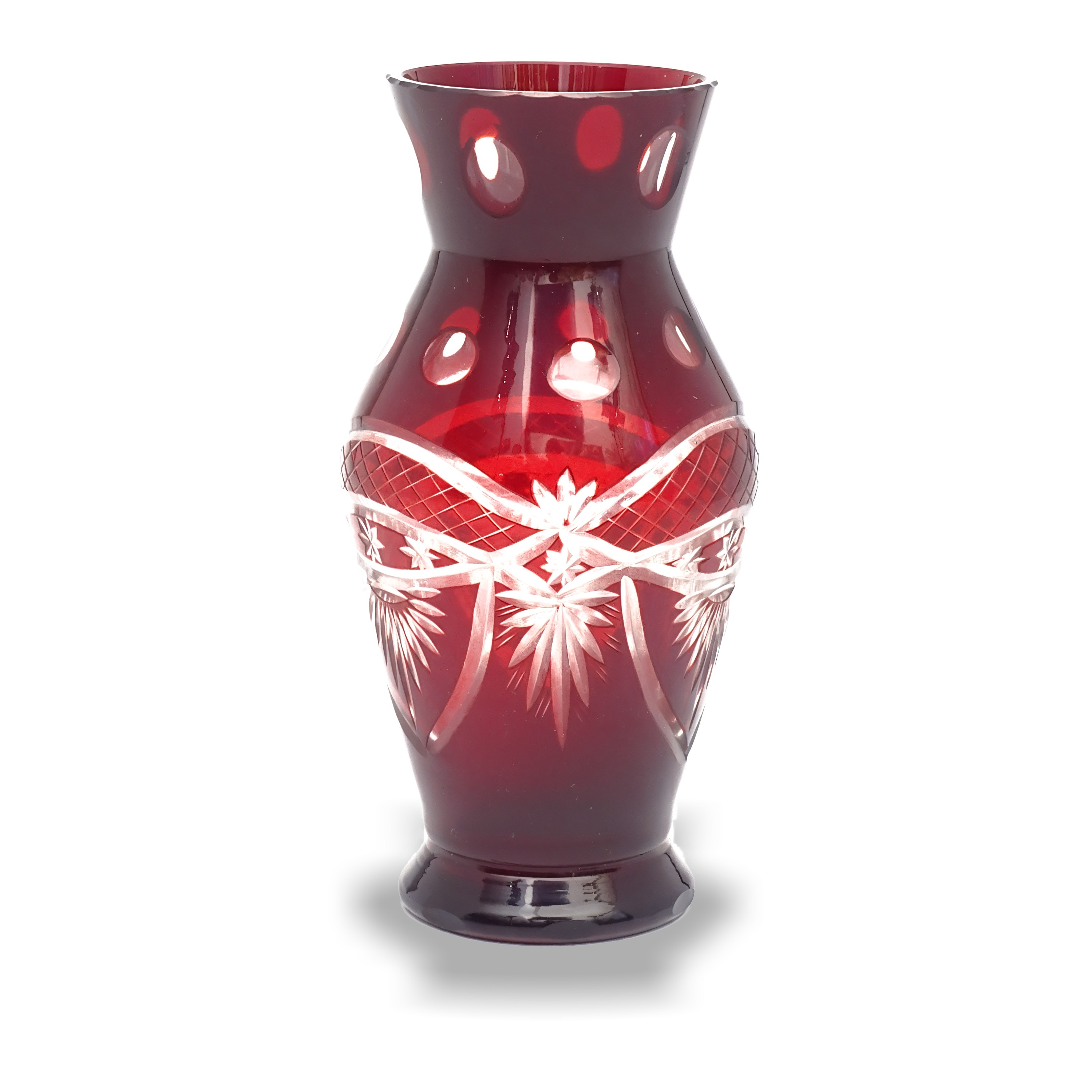 Bohemia 18 Cm Kleine Rote Kristallvase, Handgeschliffenes Vintage-Glas-Akzentstück, Elegantes Sammlerstück Als Tischdekoration Oder Geschenkidee